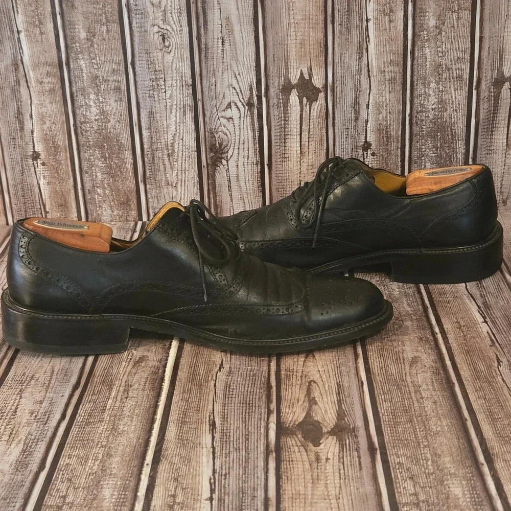 Sz 43 / 10 Magnanni Black Leather Brogue Wingtip Oxford Dress Shoes VGUC